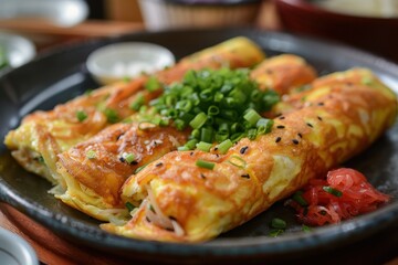 Rolled omelet with green onion Japanese style