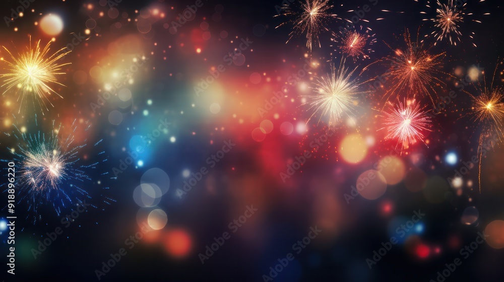 Poster abstract holiday background featuring a dazzling array of colorful fireworks exploding in the dark s