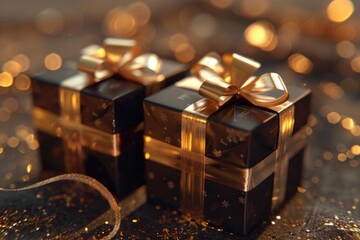 Two elegant gift boxes with gold bows, ideal for luxury or special occasion packaging