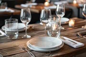 Fototapeta premium Setting with tableware candle and glasses on table
