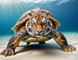 Hybrid animal between tiger and sea turtle.