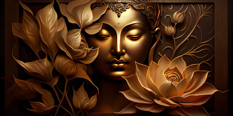 Luxurious 3D Golden Lotus Flower Design for Thai Spa – Exquisite Blend of Traditional Thai Elements and Elegant Golden Imagery for a Relaxing Spa Experience