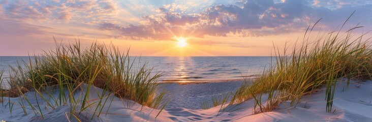 Sunset View Through Beach Grass
