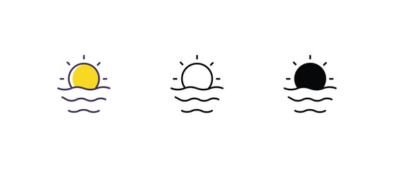 Sun Set Icons set thin line and glyph vector icon illustration