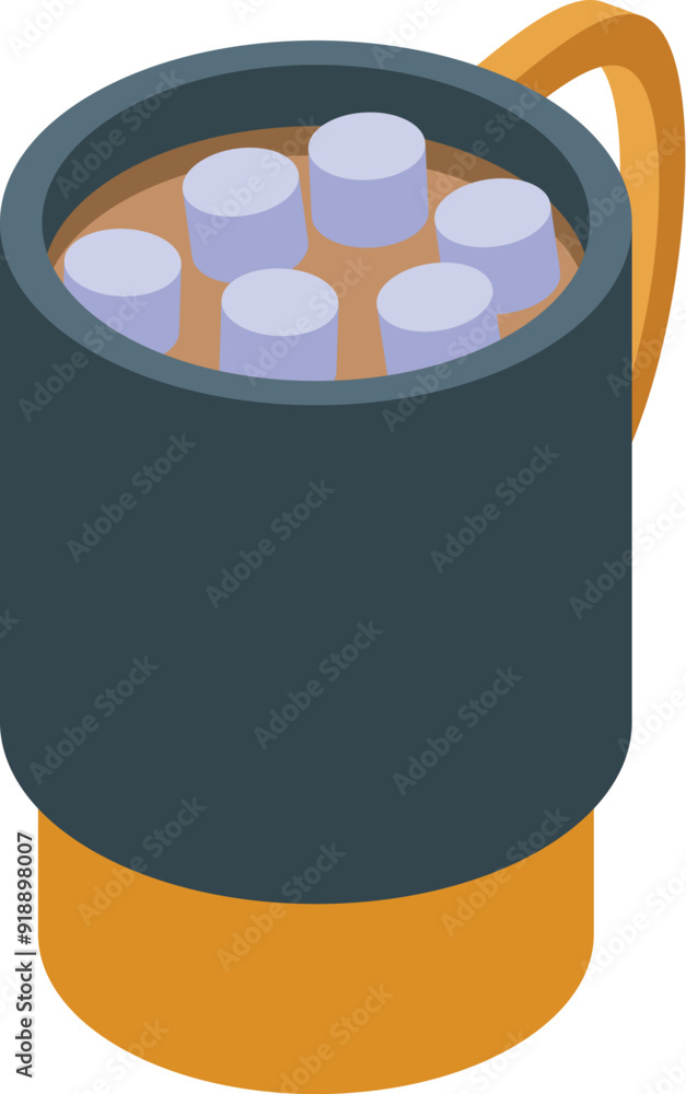 Poster gray mug holding steaming hot cocoa with marshmallows floating on top