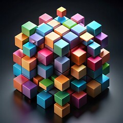 Obraz premium 3d render of abstract art of surreal neon rainbow multi color glowing 3d fractal crystal diamond or alien symmetry flower based on triangle shapes in glass material on black background 