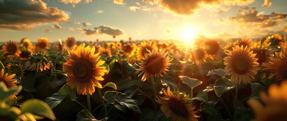 Sunflowers Field At Sunset