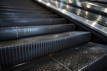 Steel grooved rail and anti slip pattern on staircase escalator