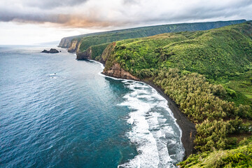 Aerial View of Pololu Valley Coastline