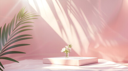3d render of minimal geometric forms, Pink podium for product presentation ,Podium for product presentation with copy space, Abstract background for advertising

