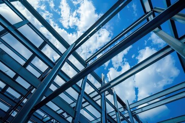 Steel structure for building against sky backdrop