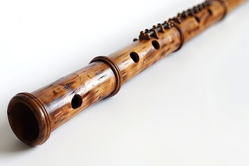 Naklejka premium Wooden Flute Isolated on a White Background, Featuring Its Elegant Form and Musical Quality