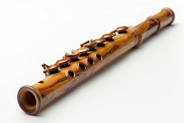 Fototapeta premium Wooden Flute Musical Instrument on a White Background, Showcasing Its Craftsmanship and Design