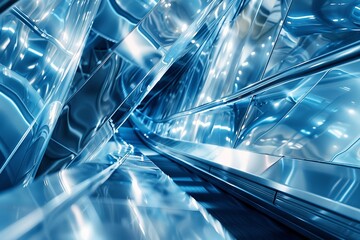 A futuristic metallic background with sleek silver and blue reflections