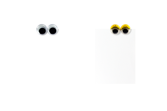 male and female eyes fridge magnet attached on note paper isolated on transparent, lover write messages to communicate and reminder