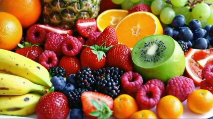 a colorful fruit platter, full of vitamins and nutrients, High quality HD 4K video clips 