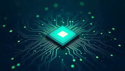Futuristic Glowing Microchip: Technological Innovation in Advanced Computing and AI Processing Power