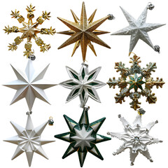 Obraz premium A Collection of Ornate, Glittering Christmas Star Ornaments in Various Colors and Styles