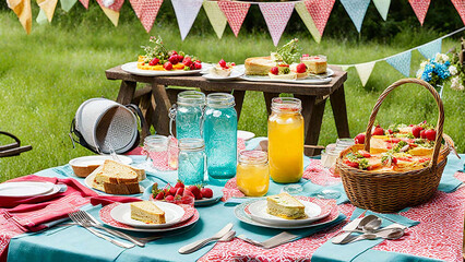 Fototapeta premium Closeup of a Table with Juices and Drinks for a Refreshing Celebration