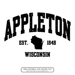 Appleton text effect vector. Editable college t-shirt design printable text effect vector