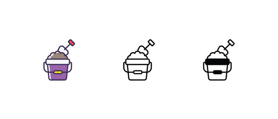 Sand Bucket And Shovel Icons set thin line and glyph vector icon illustration