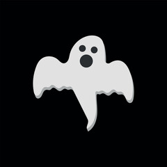white ghost of halloween on black background scary monster autumn holiday spooky spirit flying ghost icon vector illustration