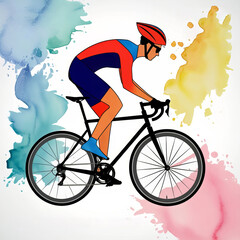 Fototapeta premium Minimalist Watercolor Isometric bicycle sport