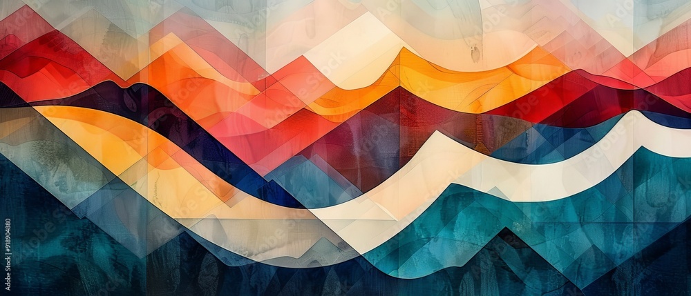 Poster this abstract watercolor painting features a captivating 3d geometric pattern, making it a perfect c