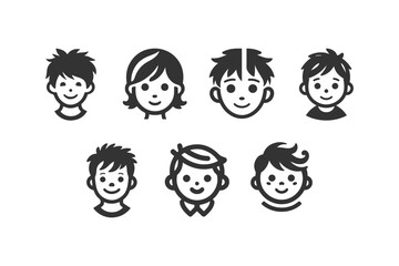 Kid face logo icon silhouette collection. Editable and resizable.