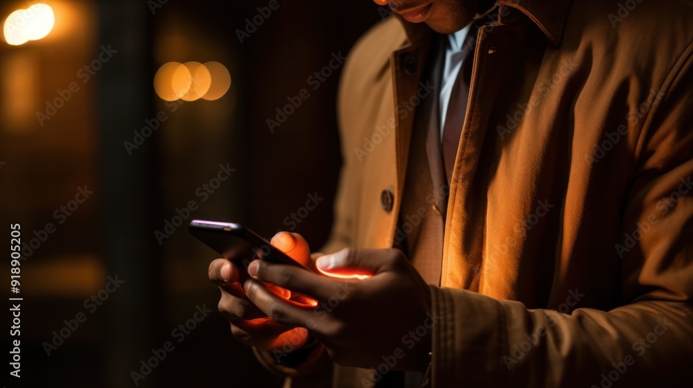 Poster a close-up view of a man checking notifications on his mobile smart phone