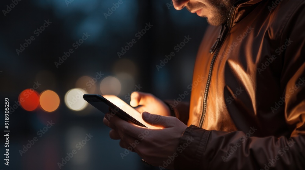 Poster a close-up view of a man checking notifications on his mobile smart phone
