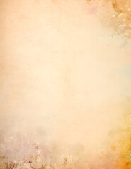 Fototapeta premium A soft vintage grunge background featuring pastel shades of cream, pink, and yellow with subtle textures and faded edges. Ideal for scrapbooking, digital art, and invitations