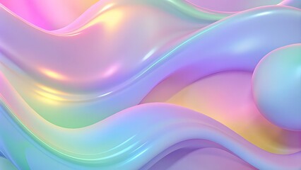 Holographic liquid background. Holograph blue, yellow, pink colors texture with foil effect. Hyalographic iridescent backdrop. Pearlescent gradient for design prints. 3d soft Metallic texture