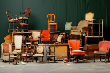 generated illustration of used vintage sofa in a warehouse for sell