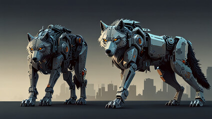vector wolf robot illustration