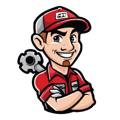 Mechanic cartoon logo design illustration white background