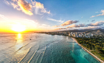 Sunset Over Waikiki Beach Oahu