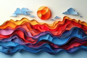 Fototapeta premium Sleek Paper Art Design with Pie Chart and Trend Lines for Business Insights