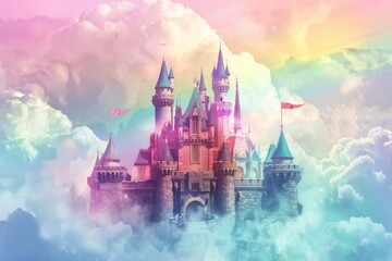 Naklejka premium Enchanting fairytale scene with magical castle towers and breathtaking views