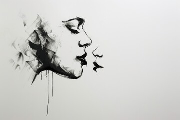 Naklejka premium Tender moment captured: first kiss, a minimalist depiction of affection