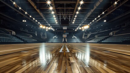 Empty Basketball Stadium with Lights