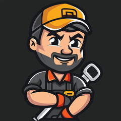 Mechanic cartoon logo design illustration white background