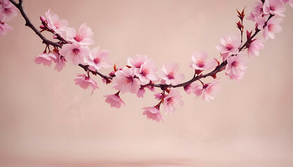cherry blossom branch with pink flowers on a pink background