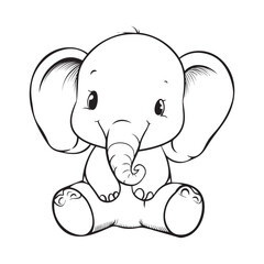 Elephant Outline Design, Elephant Clipart, Cute Elephant illustration in black and white 
