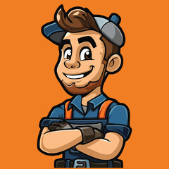 Mechanic cartoon logo design illustration white background