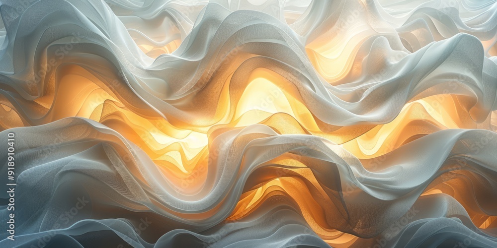 Poster abstract depiction of light and shadow, with contrasting tones and fluid shapes, creating a sense of