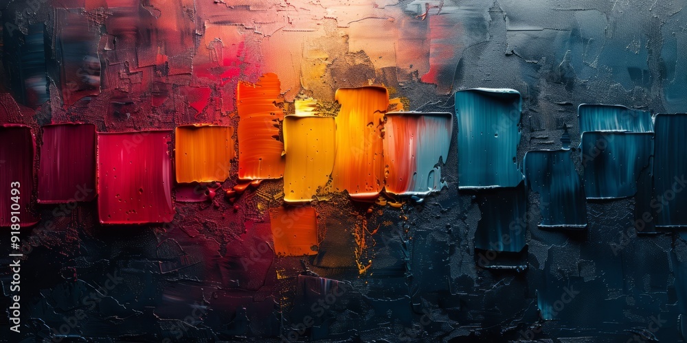 Poster abstract painting with layered textures and rich colors, adding depth and dimension to the compositi
