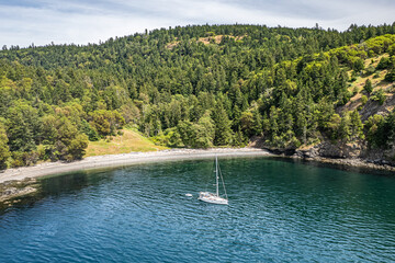 Sailboat Anchored in Lime Kiln Bay, San Juan Island