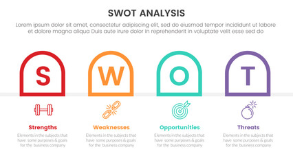 swot analysis concept infographic template banner with round outline box container horizontal with 4 point list information