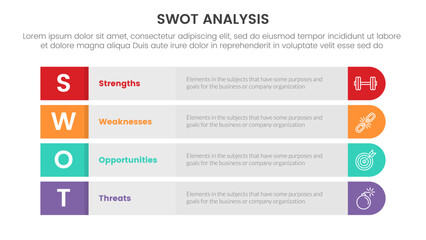 swot analysis concept infographic template banner with long round rectangle box vertical structure with 4 point list information
